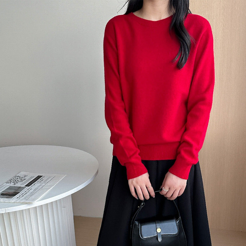 Damen Feiner Rundhals-Pullover aus Kaschmir-Mix mit gerippten Bündchen Nord Taschen