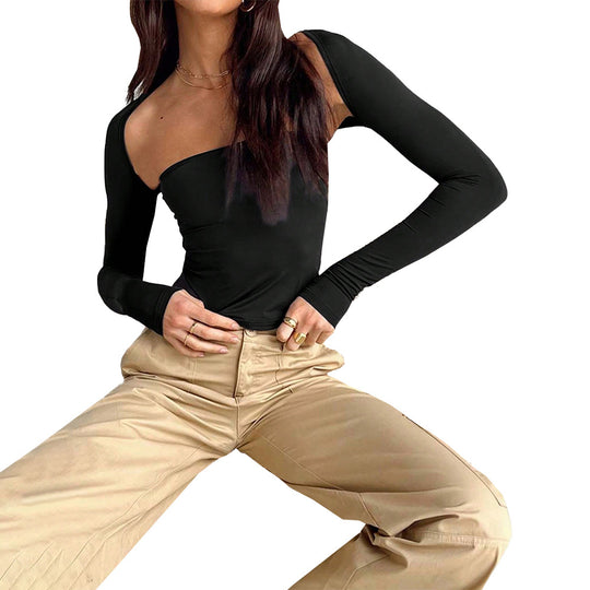 Damen asymmetrisches One-Shoulder Longsleeve-Top mit Bandeau-Optik Nord Taschen