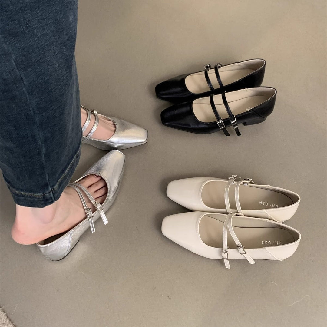 Damen elegante Mary Jane Ballerinas mit modischem Doppelriemen und komfortablem Fußbett - Arvani