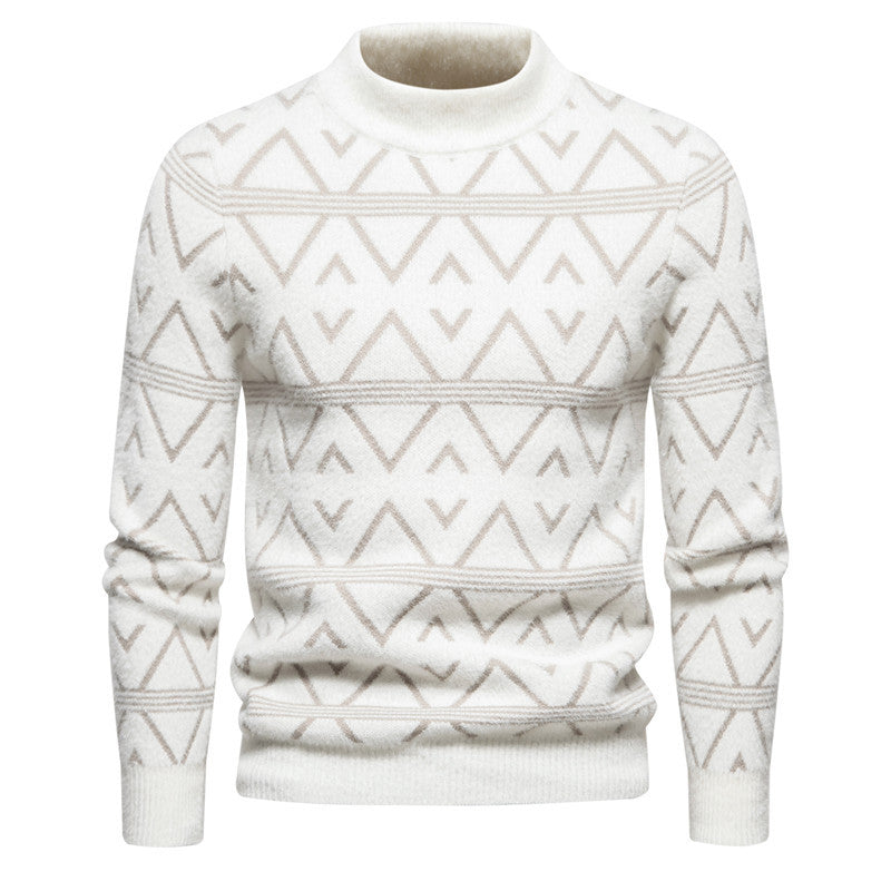 Herren Feinstrick-Mockneck-Pullover mit geometrischem Jacquardmuster und geripptem Saum Nord Taschen