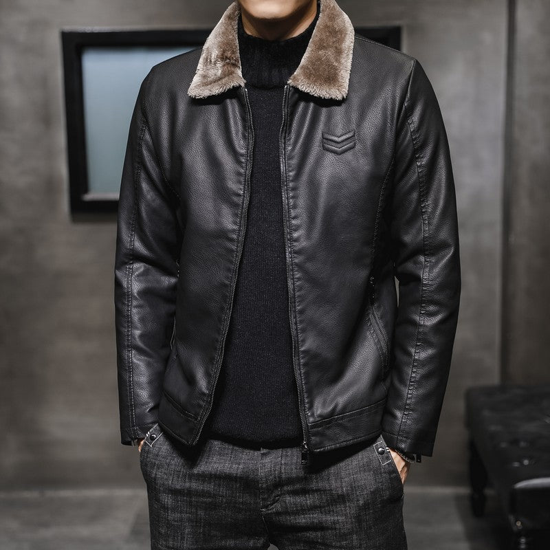 Herren Lässige Lederoptik-Jacke mit Teddykragen, Reißverschlusstaschen und schmaler Silhouette Nord Taschen