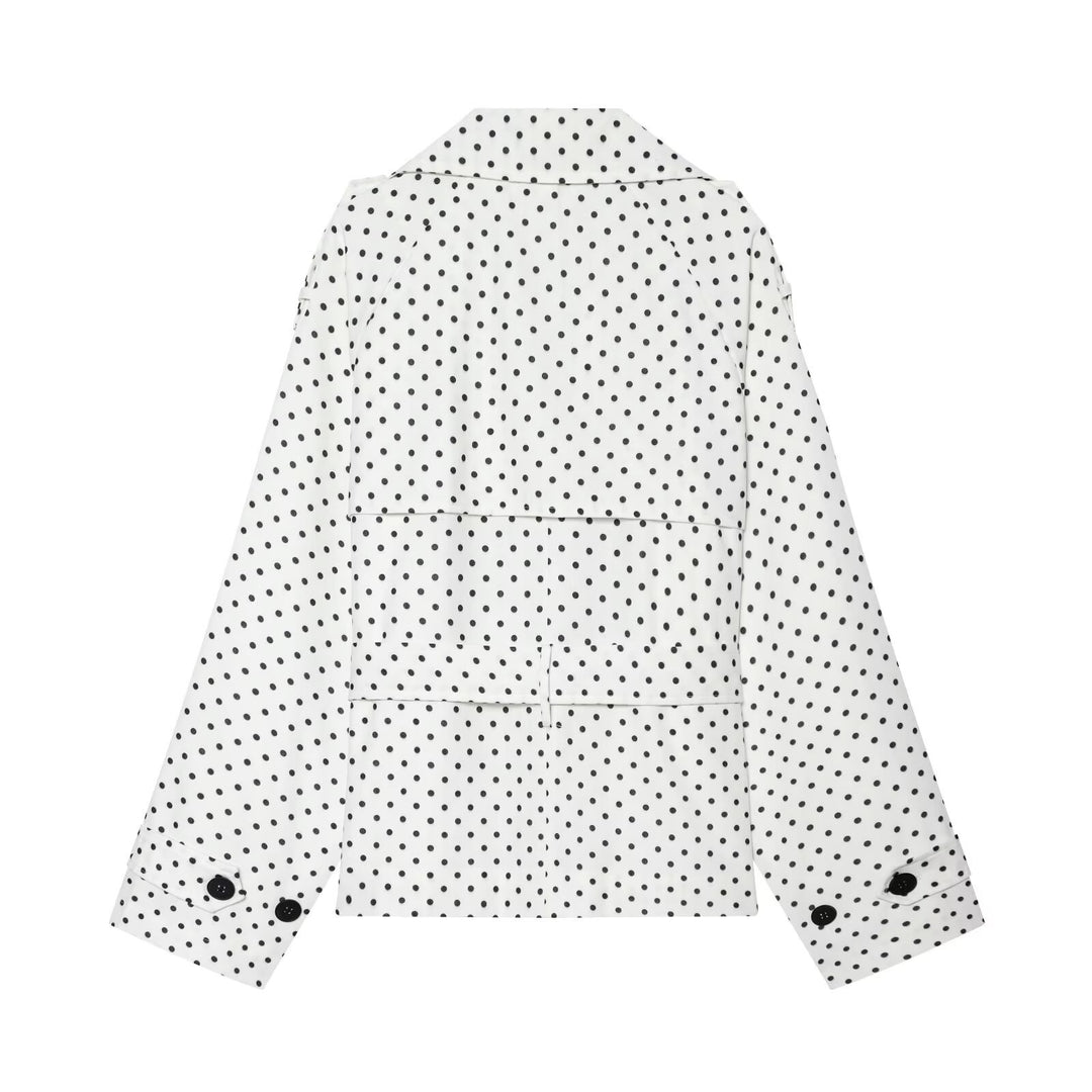 Damen Gepunkteter kurzgeschnittener Trenchcoat mit Taillengürtel und doppelreihiger Knopfleiste Nord Taschen