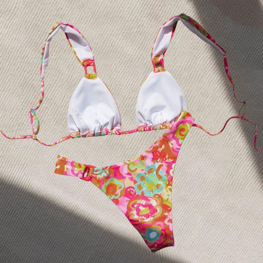 Damen Dreieck-Bikini mit verstellbaren Trägern und auffälligem Blumenmuster Nord Taschen