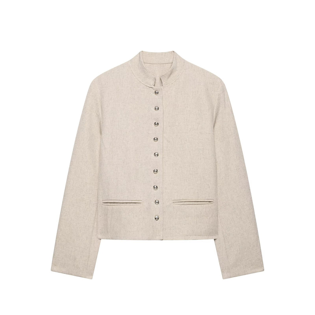 Damen Kurzjacke mit Stehkragen, Zierknopfleiste und Paspeltaschen Nord Taschen