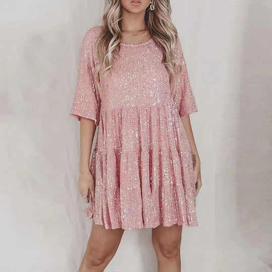 Damen funkelndes Mini-Kleid mit Pailletten und weitem Schnitt