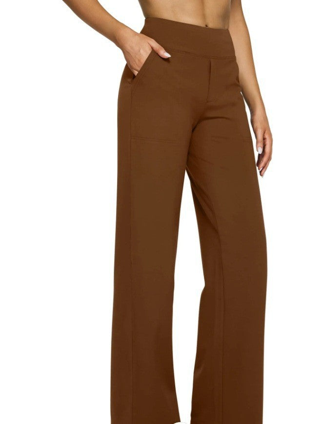 Damen nan fließende High-Waist-Hose mit extra weitem Bein, elastischem Komfortbund und Eingrifftaschen