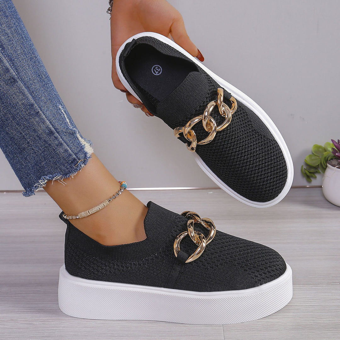 Damen Strick‑Slip‑On Sneaker mit Plateau‑Sohle und auffälliger Metallkettendeko Nord Taschen