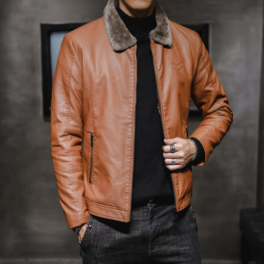Herren Lässige Lederoptik-Jacke mit Teddykragen, Reißverschlusstaschen und schmaler Silhouette Nord Taschen