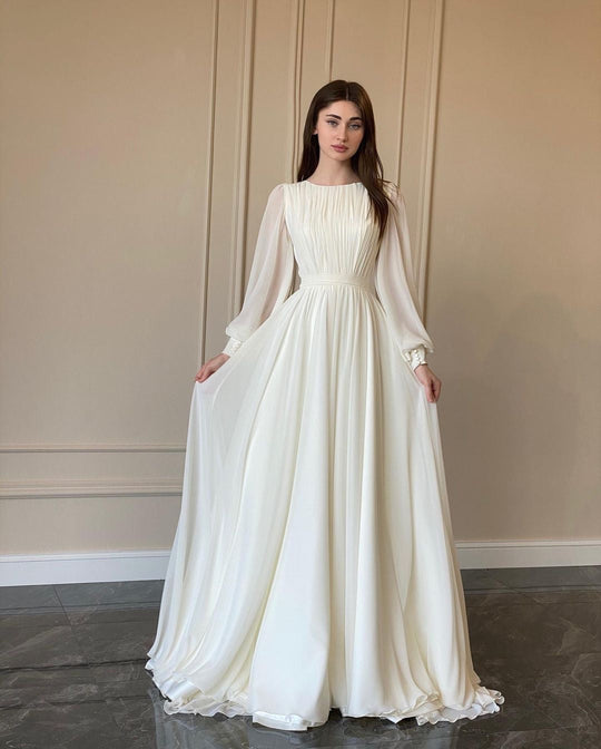 Damen Maxi-Party Kleid mit langen fließenden Ärmeln und Spitzenakzenten