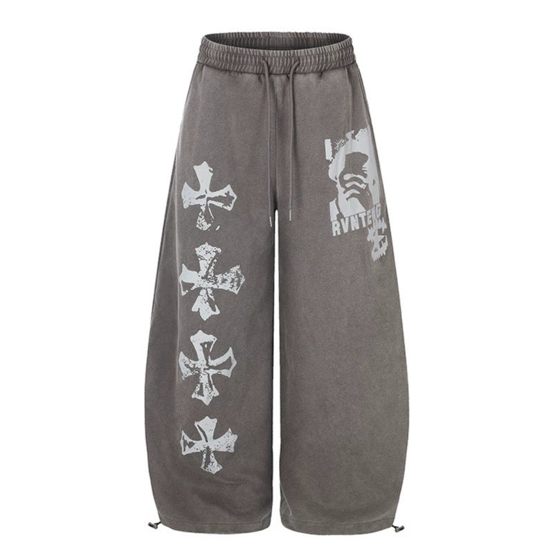 Damen Extraweite Palazzo‑Sweathose mit Tunnelzugbund, verstellbarem Saum und Gothic-Print Nord Taschen
