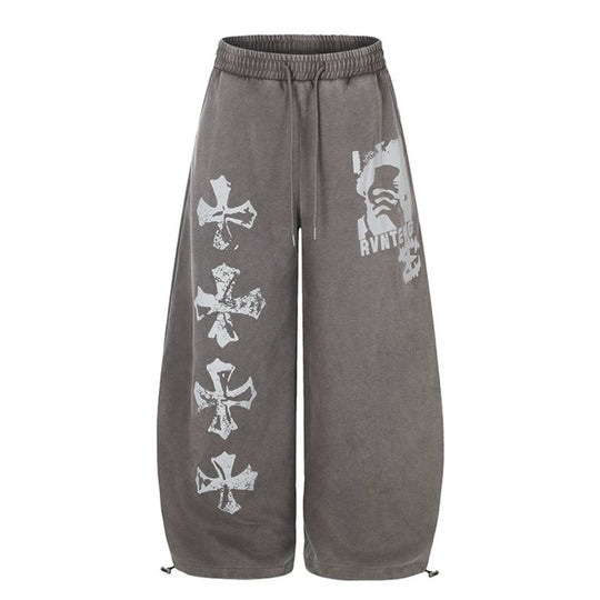 Damen Extraweite Palazzo‑Sweathose mit Tunnelzugbund, verstellbarem Saum und Gothic-Print Nord Taschen