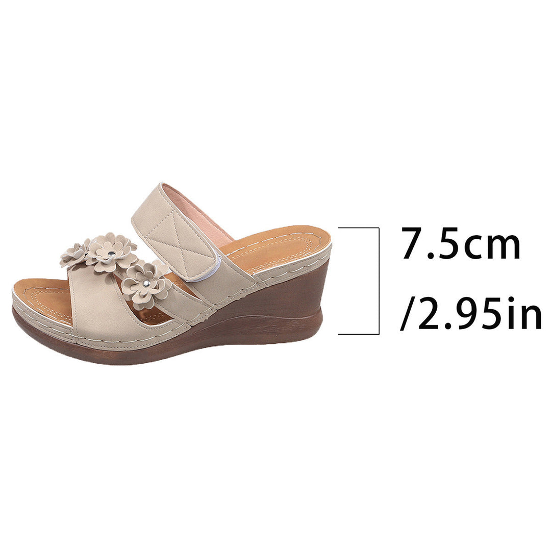Damen Wedge-Sandaletten mit floralem Dekor und komfortablem Korkfußbett