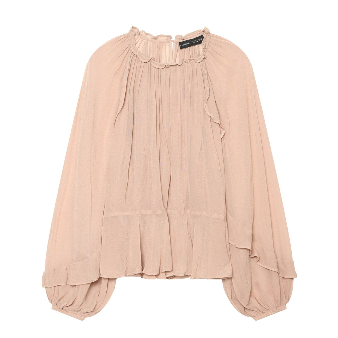 Damen Rüschenbluse aus Chiffon mit Plissee und Ballonärmeln Nord Taschen