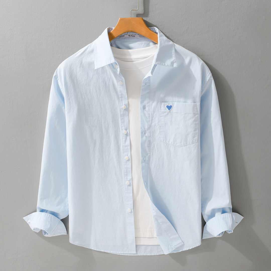 Herren Leichtes Baumwoll-Overshirt mit Brusttasche und dezenter Herzstickerei Nord Taschen