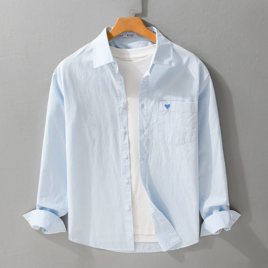 Herren Leichtes Baumwoll-Overshirt mit Brusttasche und dezenter Herzstickerei Nord Taschen