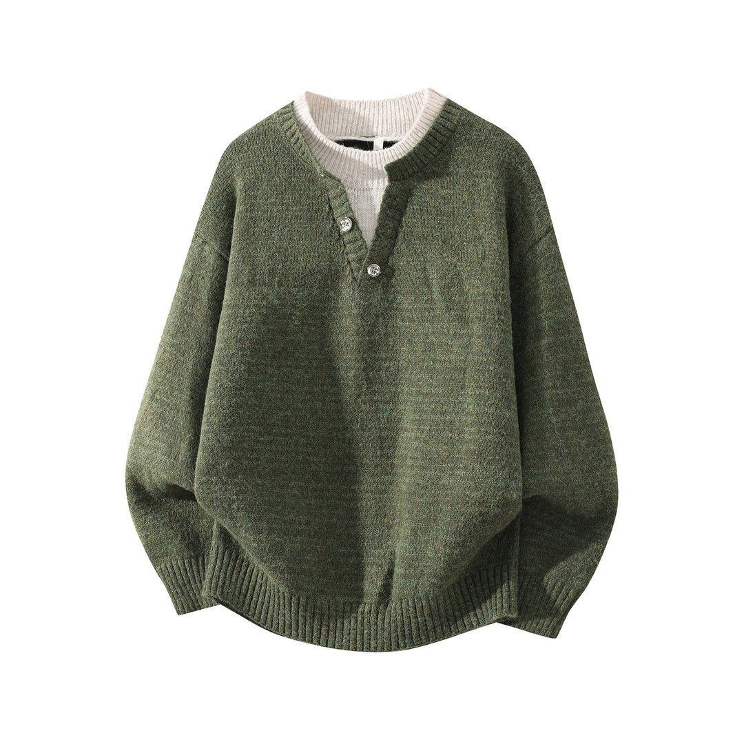 Damen Oversize-Strickpullover mit Henley‑Halbknopfkragen und geripptem Saum Nord Taschen