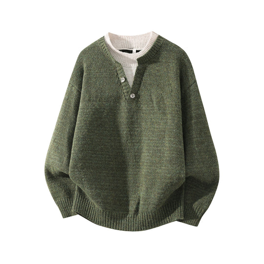 Damen Oversize-Strickpullover mit Henley‑Halbknopfkragen und geripptem Saum Nord Taschen