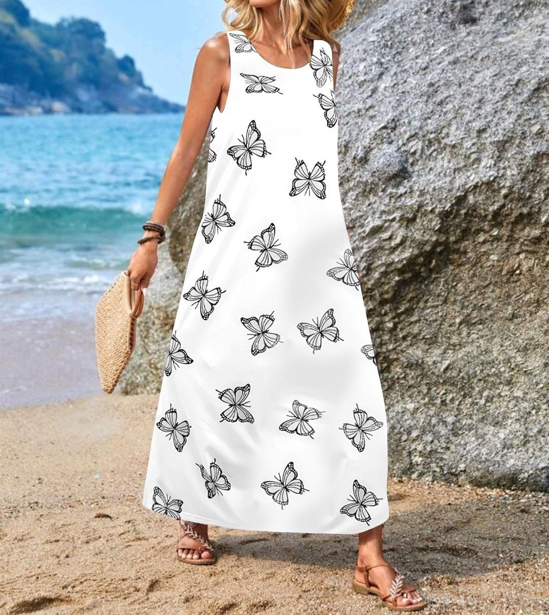 Damen Maxikleid mit einzigartigen Schmetterlingsdruck