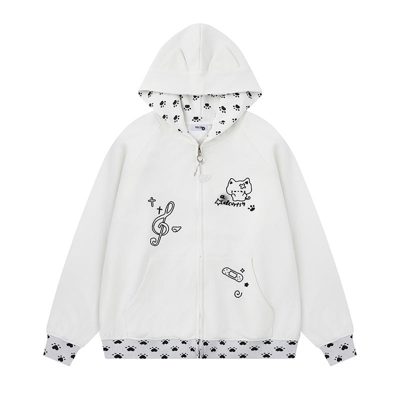 Damen Kapuzenjacke mit Reißverschluss im Casual‑Kawaii‑Stil, Kontrastkapuze, Comic‑Prints und Rippbündchen Nord Taschen