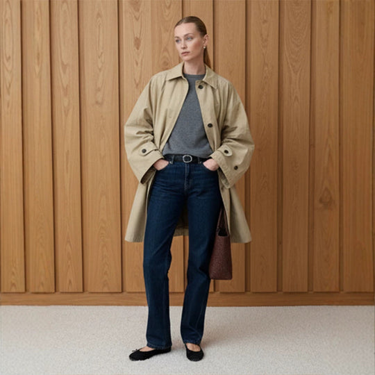 Damen Oversize Baumwoll-Mix Trenchcoat mit mittellangem, geradem Schnitt Nord Taschen