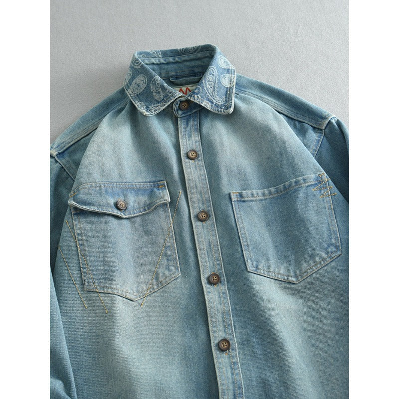 Unisex Overshirt aus gewaschenem Denim mit Relaxed‑Schnitt und Pattentaschen Nord Taschen