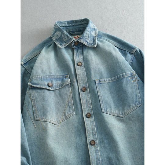 Unisex Overshirt aus gewaschenem Denim mit Relaxed‑Schnitt und Pattentaschen Nord Taschen