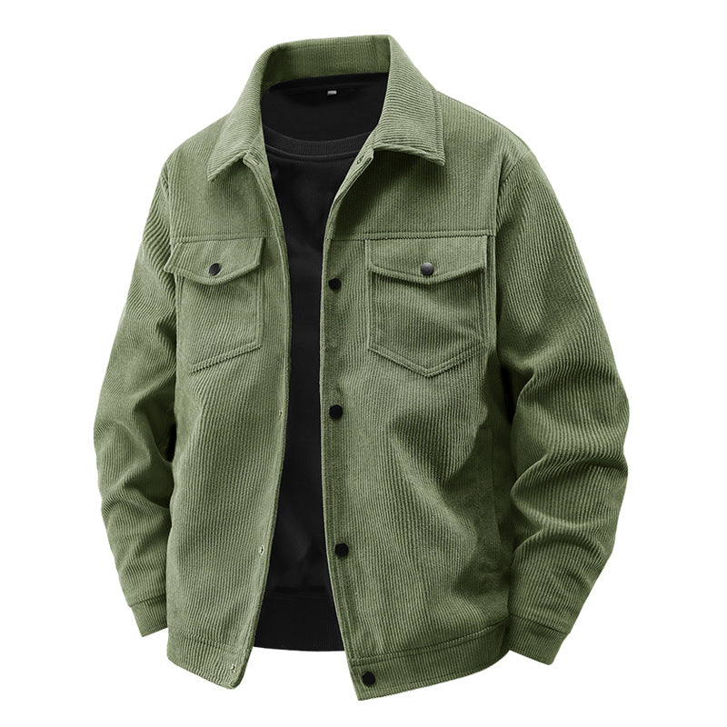 Herren  gefütterte Kordjacke im Trucker-Stil mit Druckknopfverschluss und aufgesetzten Brusttaschen Nord Taschen
