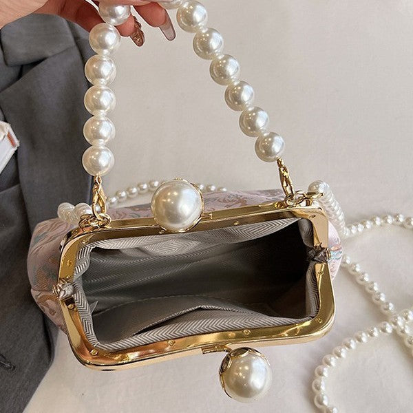 Damen elegante Umhängetasche mit luxuriösem Perlenriemen Nord Taschen