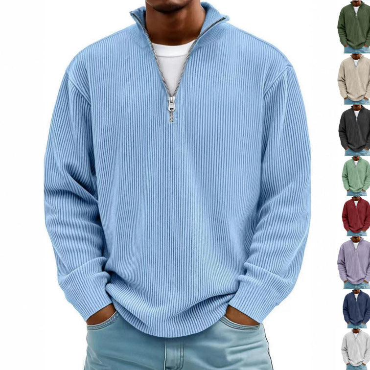 Herren Gerippter Halbzip-Strickpullover mit Stehkragen und lockerer Passform Nord Taschen