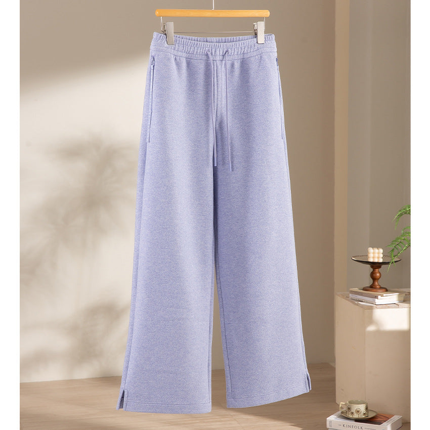 Damen weite French‑Terry Lounge-Sweatpant mit hohem Bund, Kordelzug und seitlichen Schlitzen Nord Taschen