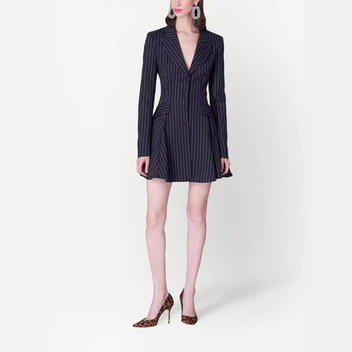 Damen Tailliertes Nadelstreifen-Blazerkleid im modernen Tailoring Nord Taschen