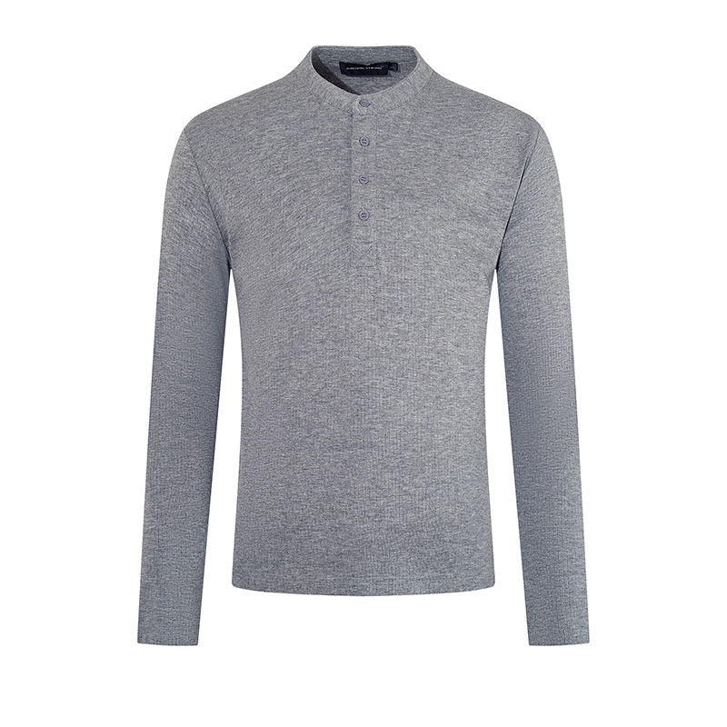 Herren Feinstrick-Langarmshirt mit Stehkragen und Knopfleiste Nord Taschen