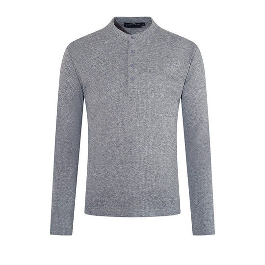 Herren Feinstrick-Langarmshirt mit Stehkragen und Knopfleiste Nord Taschen