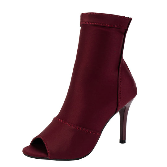 Damen Offene Zehenstiefelette mit Stretchschaft und schmalem Stilettoabsatz Nord Taschen