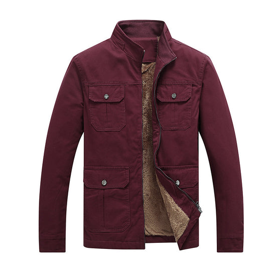 Herren Canvas-Fieldjacke mit Kunstfell-Innenfutter, Utility-Taschen und Stehkragen Nord Taschen