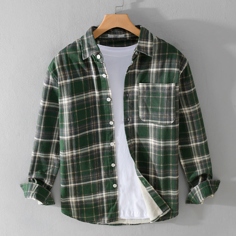 Herren Karierter Flanell-Overshirt im Vintage‑Look mit aufgesetzter Brusttasche und gerundetem Saum Nord Taschen
