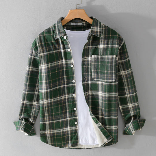 Herren Karierter Flanell-Overshirt im Vintage‑Look mit aufgesetzter Brusttasche und gerundetem Saum Nord Taschen
