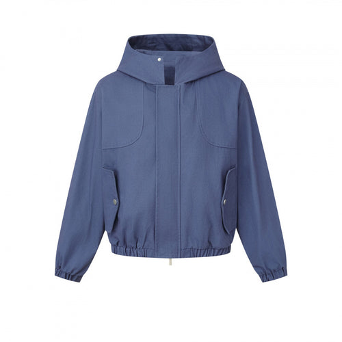 Damen Kurz geschnittene Kapuzen-Blousonjacke mit strukturiertem Gewebe, Pattentaschen und elastischem Saum Nord Taschen