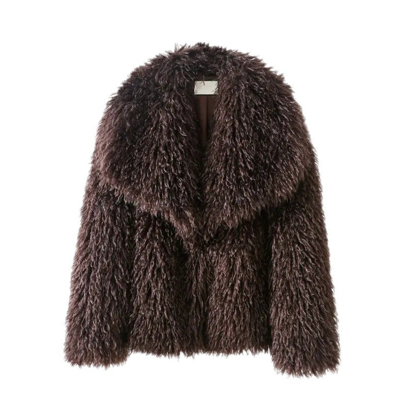 Damen Kurzjacke aus langflorigem Kunstpelz mit voluminösem Schalkragen Nord Taschen