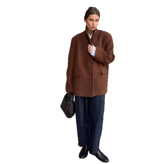 Damen Boxy-Wollmix-Kurzmantel mit strukturierter Oberfläche, Reverskragen & Pattentaschen Nord Taschen