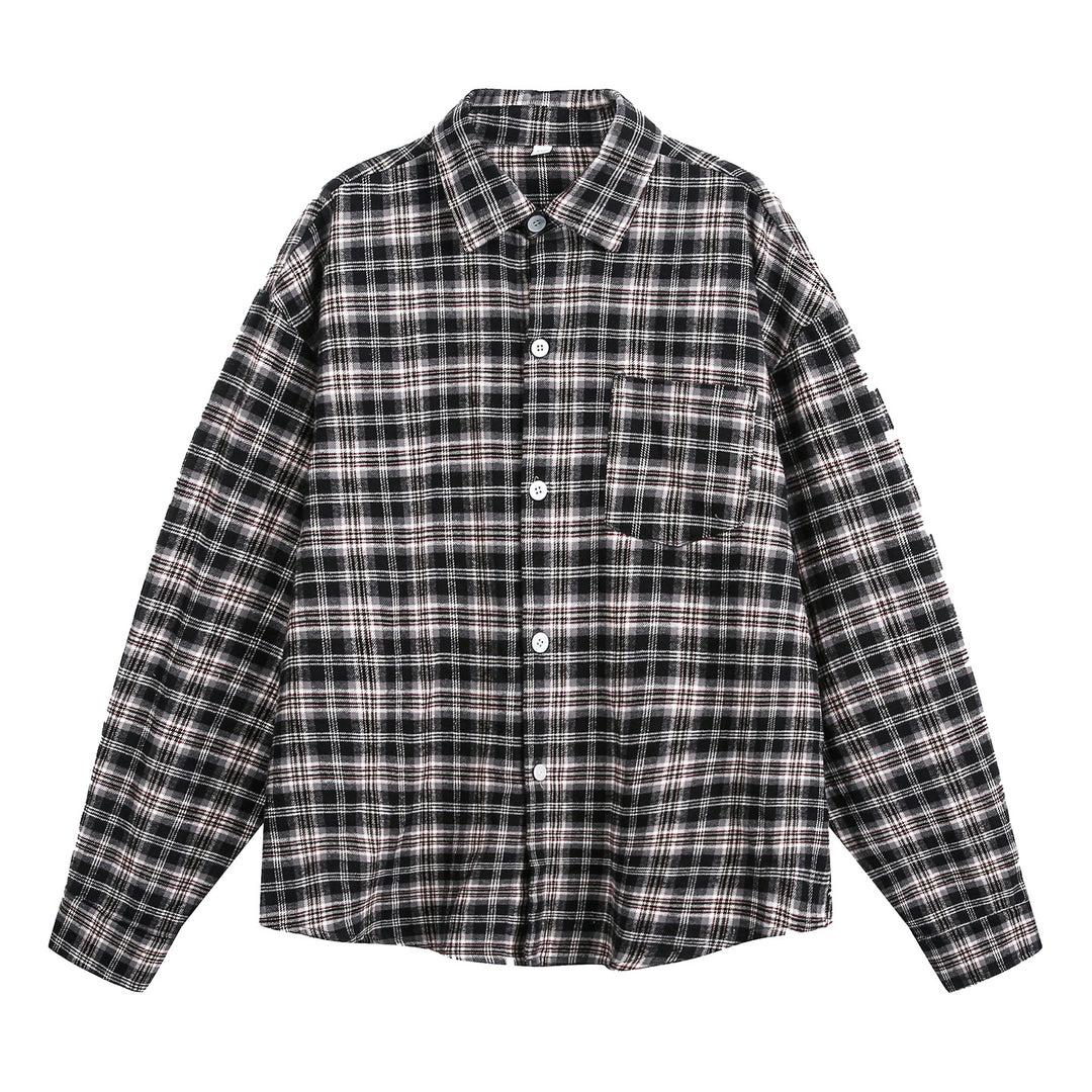 Unisex Hemdjacke im Flanell-Karo mit Brusttasche und kastigem Schnitt Nord Taschen
