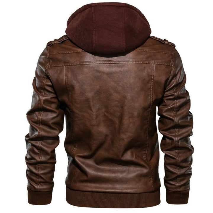 Herren  Kunstleder-Bikerjacke mit abnehmbarer Kapuze, Stehkragen, Schulterpatten und mehrfachen Reißverschlusstaschen Nord Taschen
