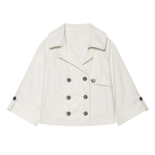 Damen Kurzer Doppelreiher‑Cape‑Trench mit weitem Ärmel und Umschlagdetail Nord Taschen