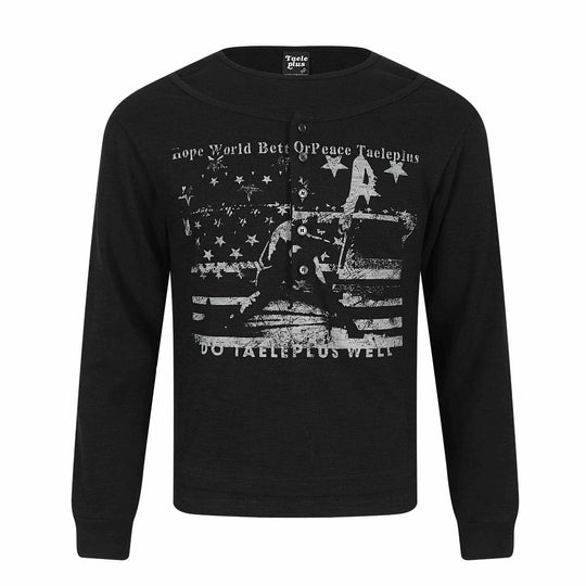 Herren Langärmeliges Henleyshirt mit vintage-Print und Knopfleiste Nord Taschen