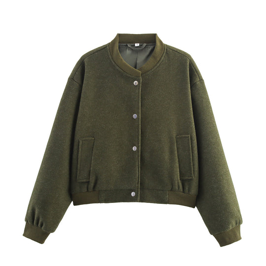 Damen Oversize-Bomberjacke aus Wollmix mit Druckknopfverschluss und geripptem Saum Nord Taschen