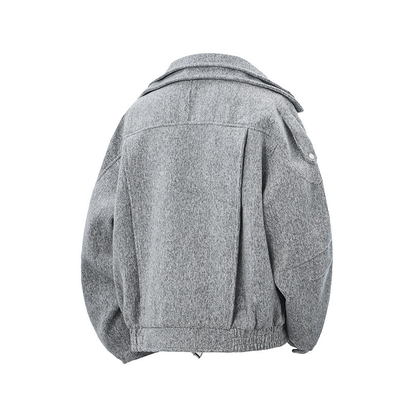 Damen Kurz geschnittene Wollmix-Bikerjacke mit asymmetrischer Front und Taillengürtel Nord Taschen