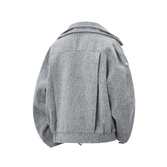 Damen Kurz geschnittene Wollmix-Bikerjacke mit asymmetrischer Front und Taillengürtel Nord Taschen