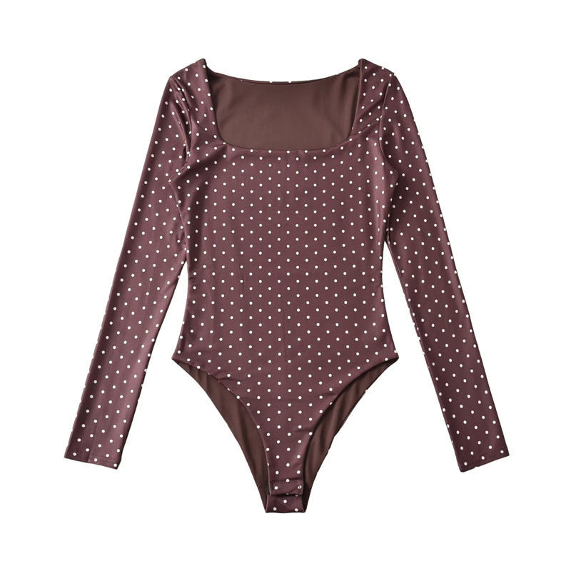 Damen Langärmeliger Body mit quadratischem Ausschnitt und Pünktchenprint Nord Taschen