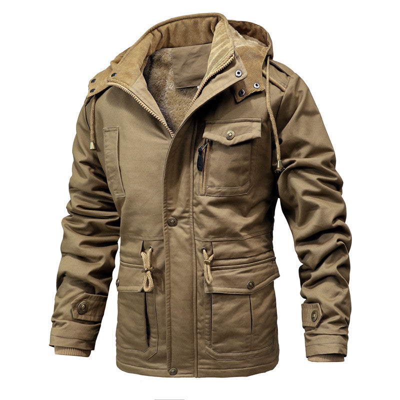 Herren Utility-Canvas-Parka mit Taillenzug, Cordkragen und Zip-Brusttasche Nord Taschen