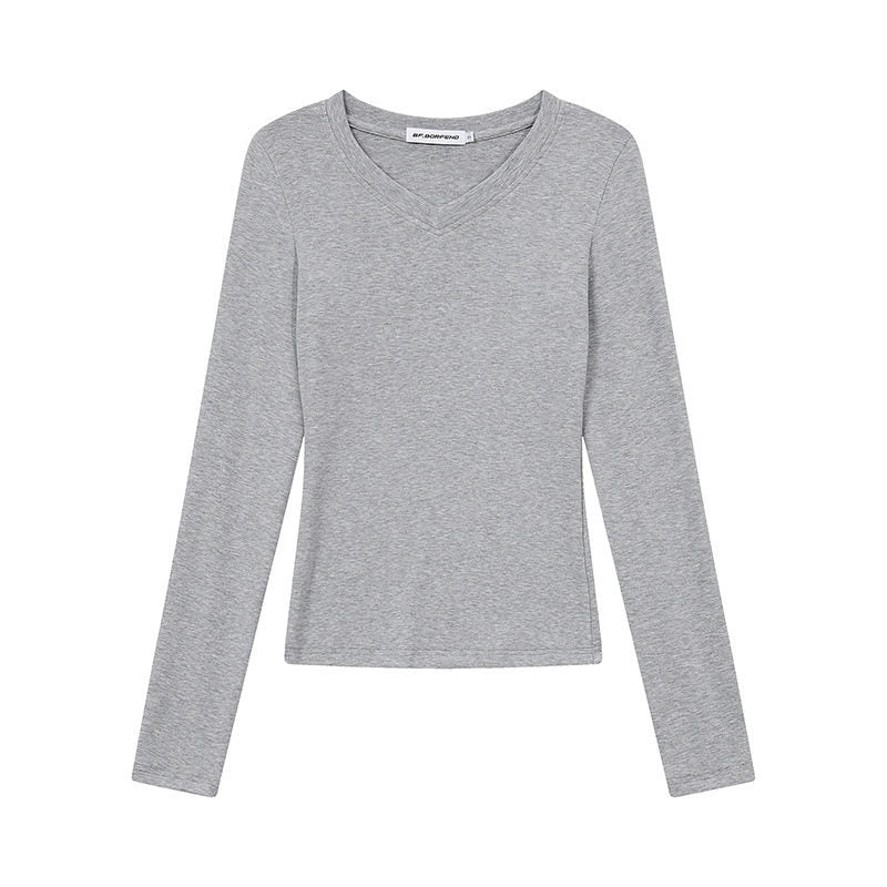 Damen Langarmshirt mit V-Ausschnitt und tailliertem Slim-Fit Nord Taschen